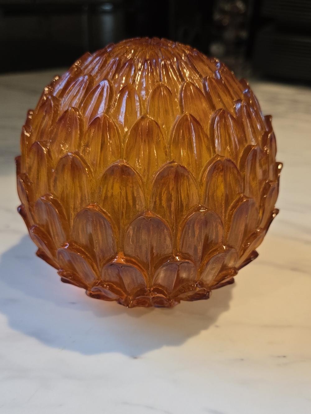 Amber Textured Artichoke Glass Decorative Sphere - Home Art Accent